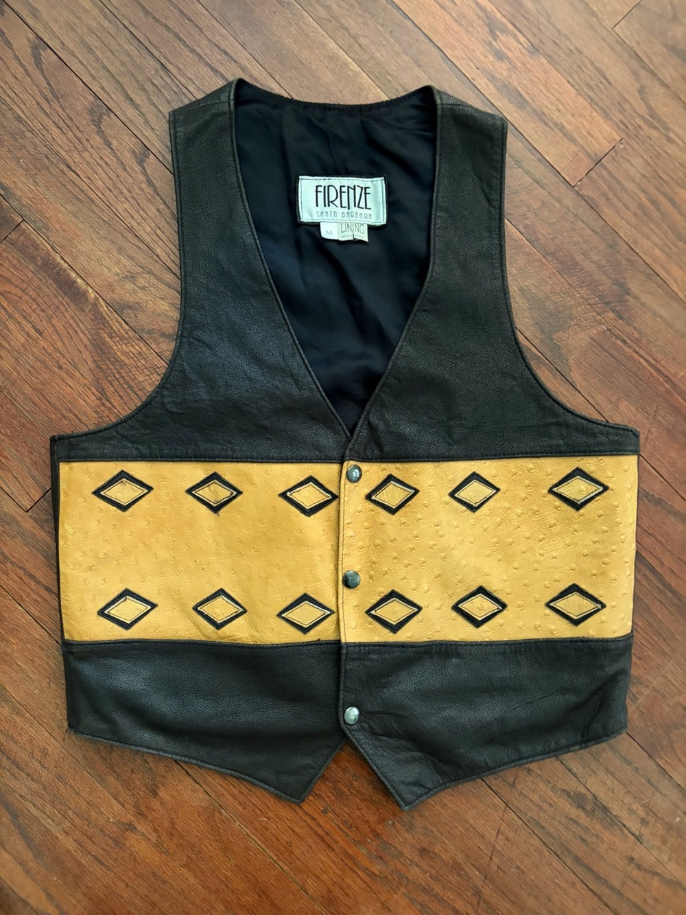 Firenze Black Leather Vest with Mustard Panel